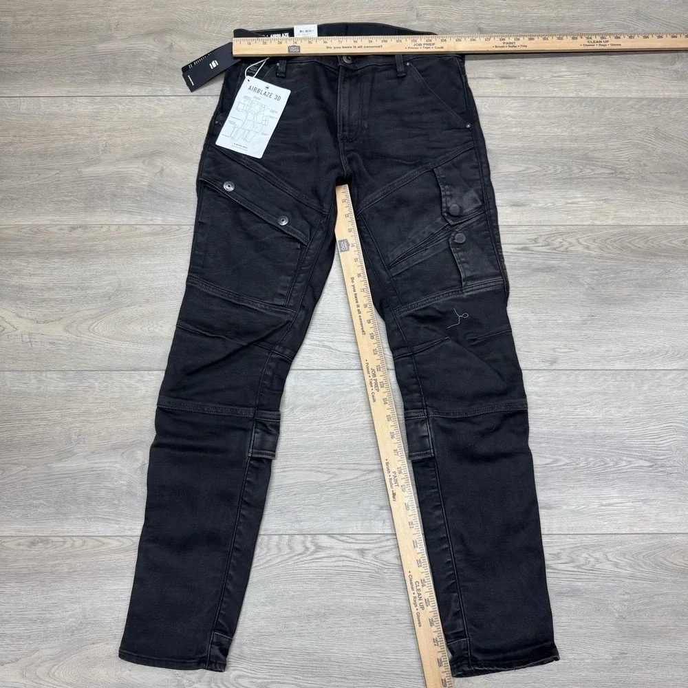 NWTG-Star Raw Airblaze‎ 3D Skinny Black Multi Pocket Moto Cargo Jeans Mens 29x30